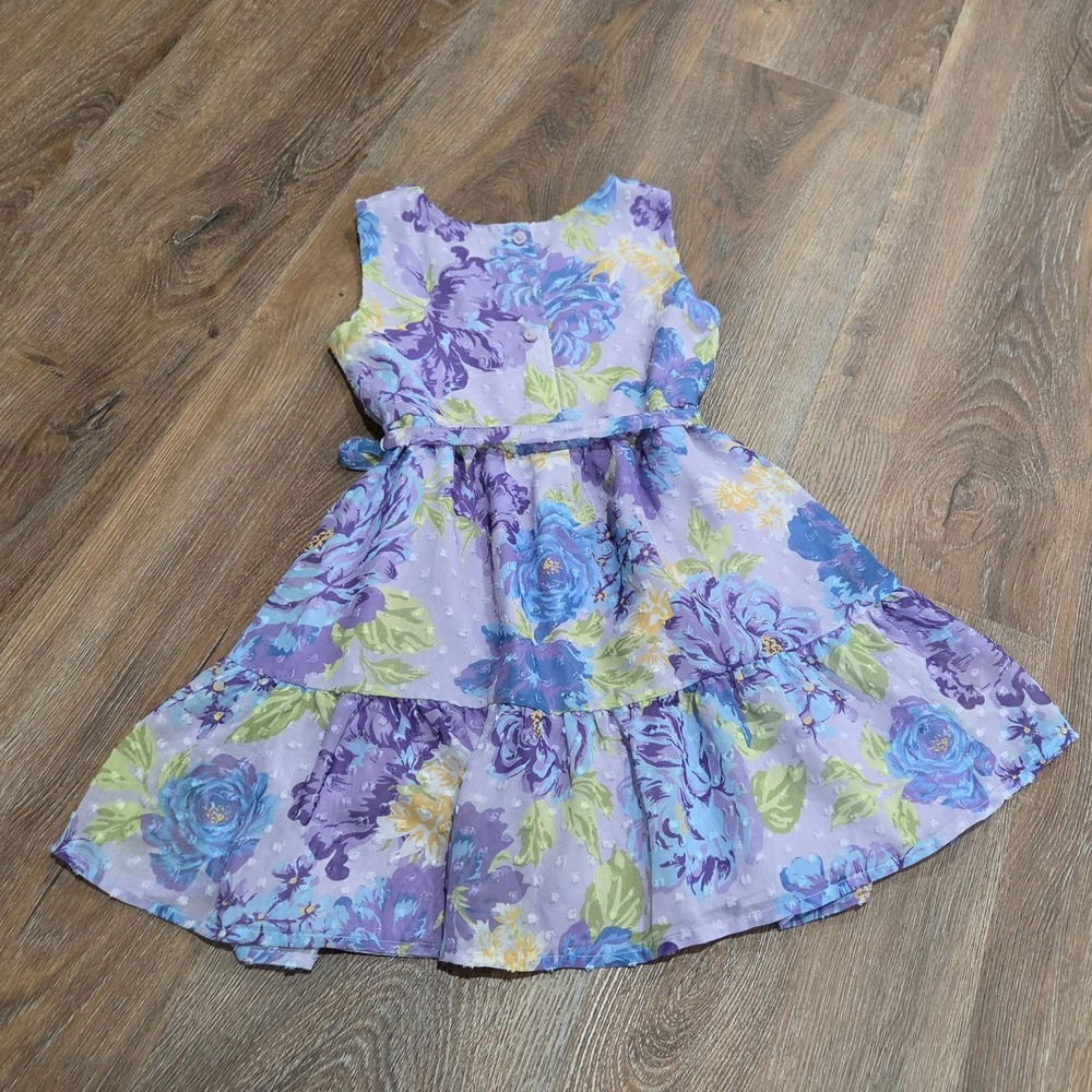 The Childrens Place Girls Purple Floral Clip Dot Tiered Dress 5T Lavender Rose - Picture 5 of 5